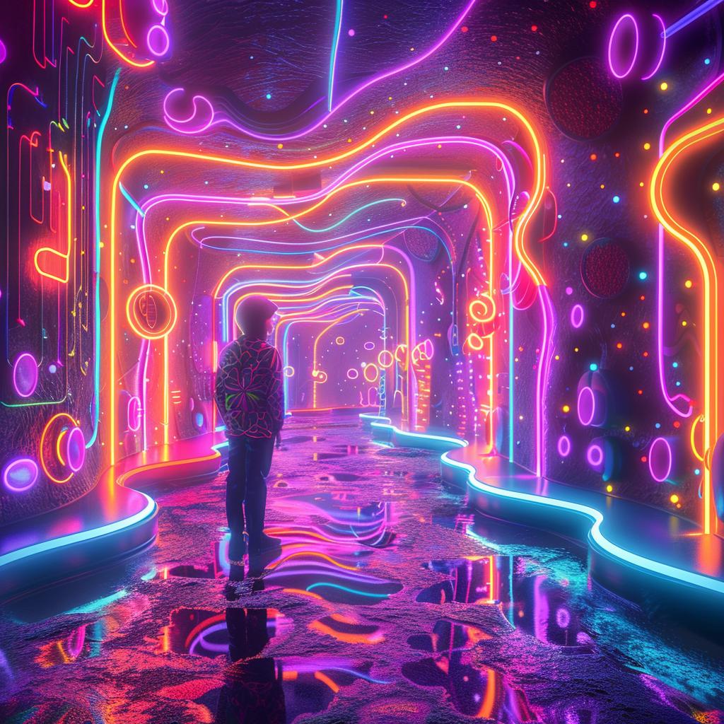 surreal  neon  tunnel  colorful  lights  man  creative  album  cover  art 976288
