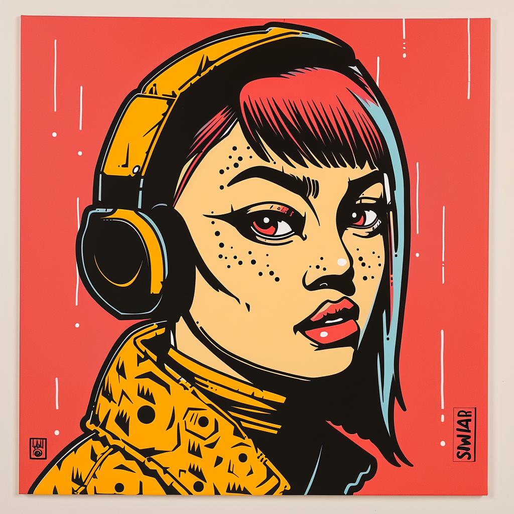 popart  illustration  woman  headphones  vibrant  colorful  contemporary  digital  music  portrait 1022997