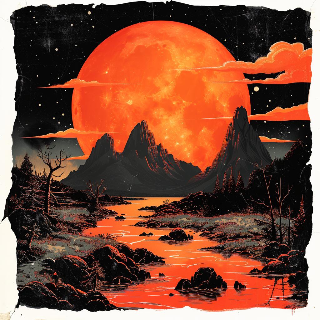 illustration  red  moon  mountains  landscape  dramatic  graphic  art  stylized  nature 927358