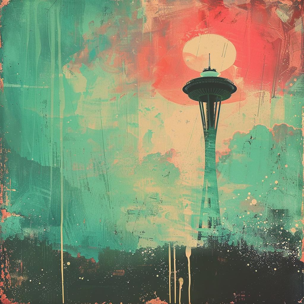 Seattle  Space  Needle  painting  cityscape  skyline  sunset  water  landmark  colors 1027428