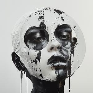 لوحة بالأبيض والأسود لوجه امرأة يقطر طلاءً بورتريهًا لهيلدنبرانت، تجريدي عاطفي رقم 1072937