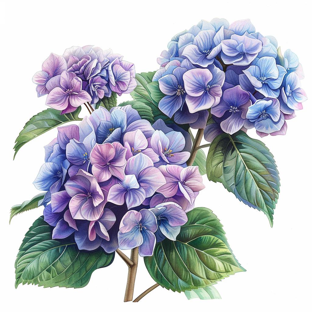 illustration  hydrangeas  purple  flowers  painting  botanical  artistic  nature  vibrant  detailed 971613