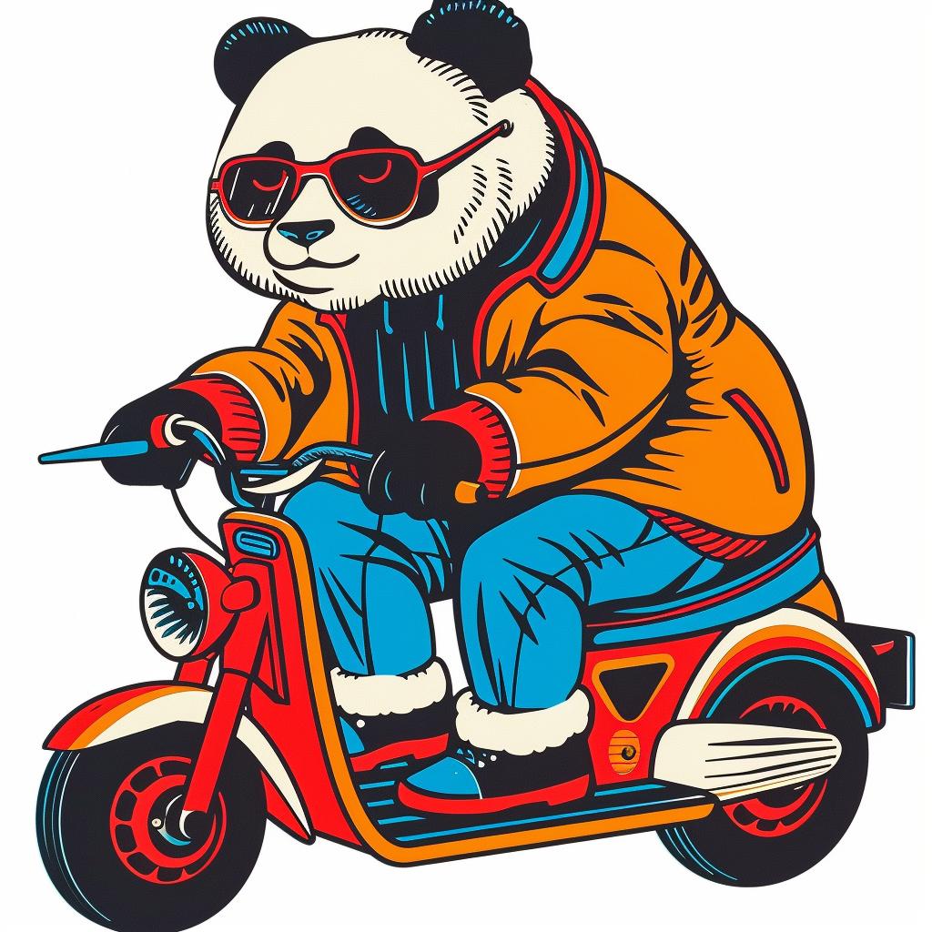 panda  scooter  motorbike  cartoon  funny  animal  transport  whimsical  playful  colorful 938726