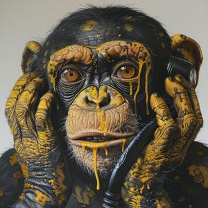 chimp  DADA  four eyes  eye makeup  airbrush  Emek  painting  monkey  yellow  dripping 1072440