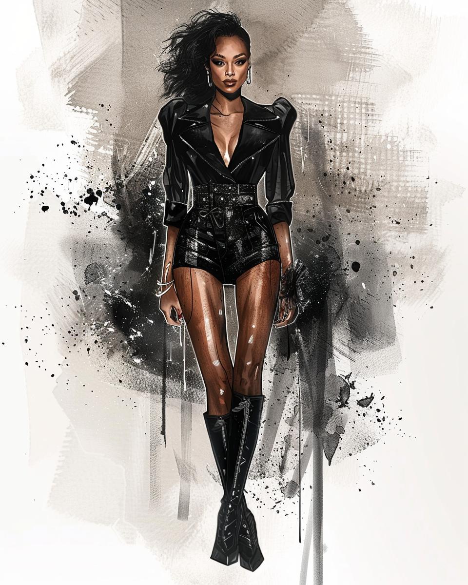 fashion  sketch  digital  painting  model  black  leather  stylish  elegant  fullbody 953644
