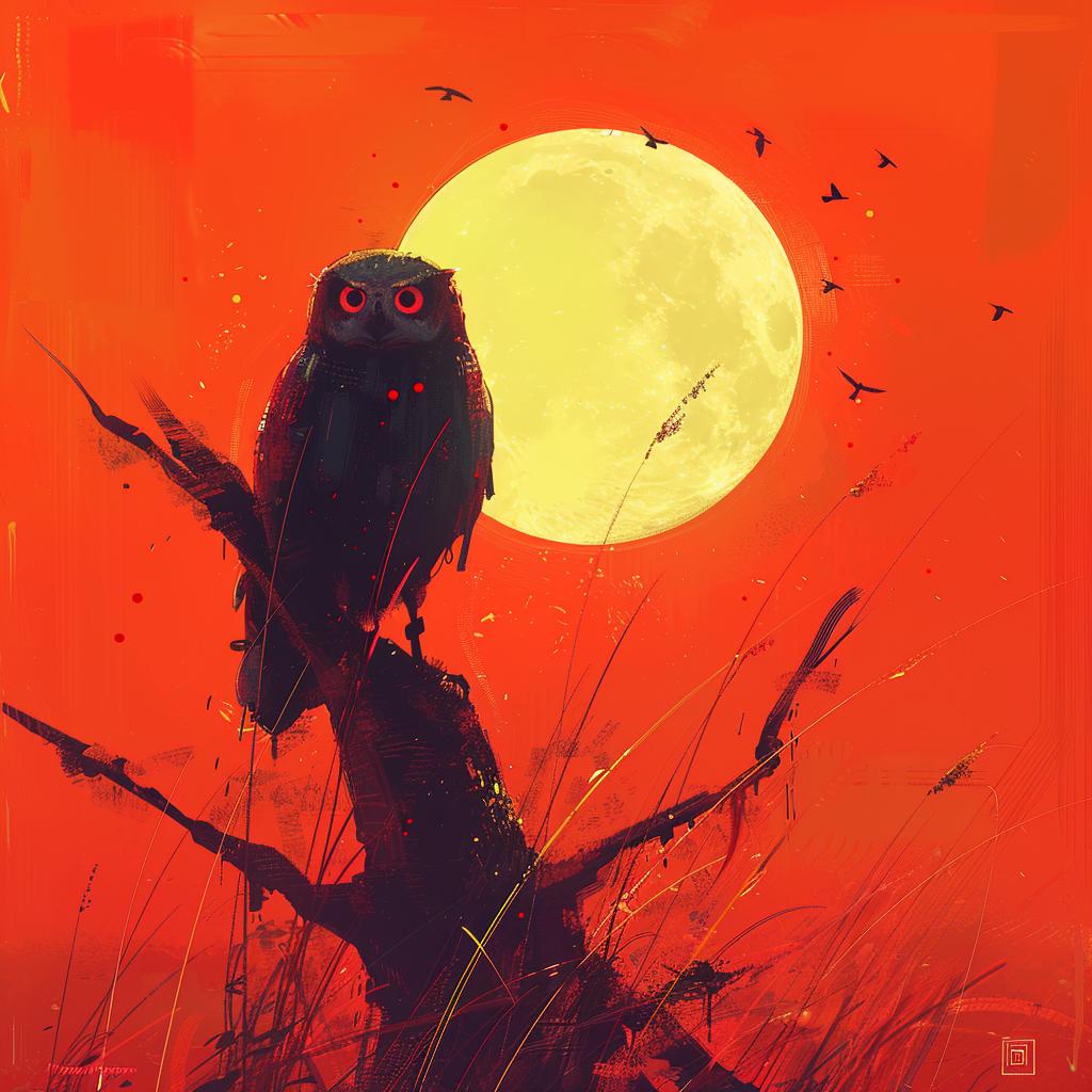 owl  red  black  cream  moonlight  nature  minimal  artnouveau  bold  chaotic 941417
