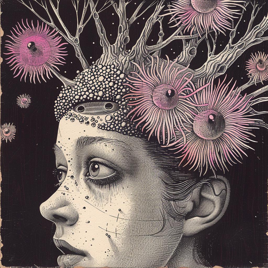 dada  album  cover  ukiyo-e  woman  flowers  surreal  head  creative  chaotic 916343