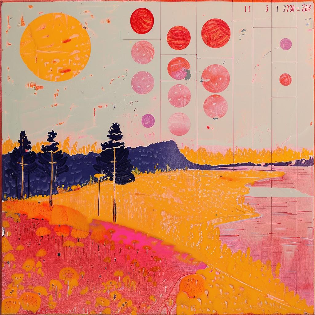 painting  landscape  sun  moon  encaustic  colorful  abstract  palette-knife  impasto  vibrant 1015990