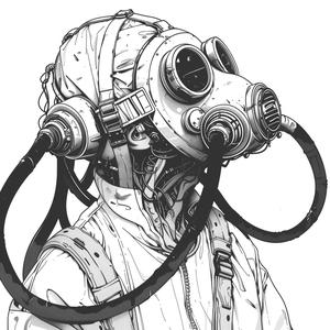 man  gasmask  drawing  black  white  vector  lines  abstract  portrait  surreal 1070698