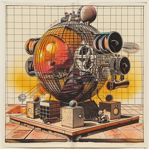 رسم توضيحي لمستقبلية رجعية، طاقة كروية، متجه عالي التفاصيل، تصميم معزول، ملون، إبداعي 1037191