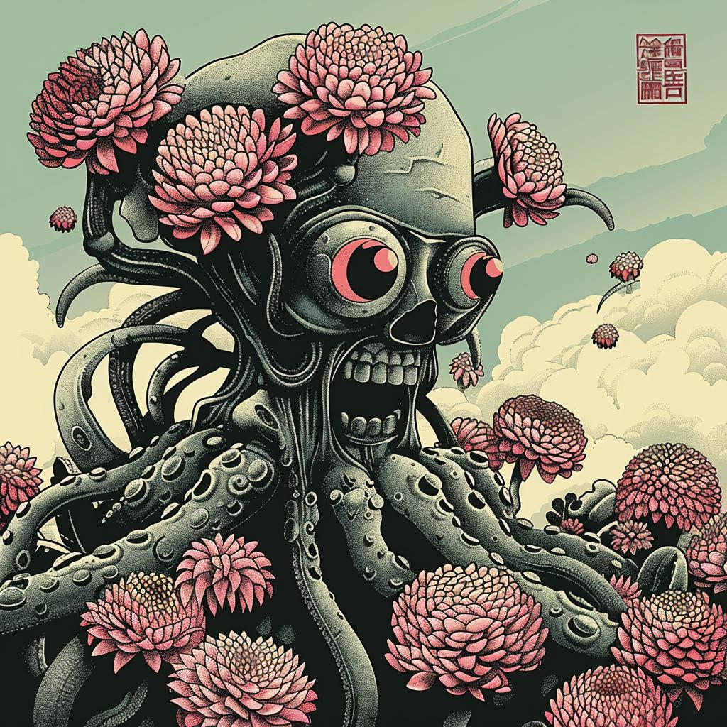 skull  flowers  sky  surreal  creature  flowerpunk  vivid  colorful  whimsical  nature 946540