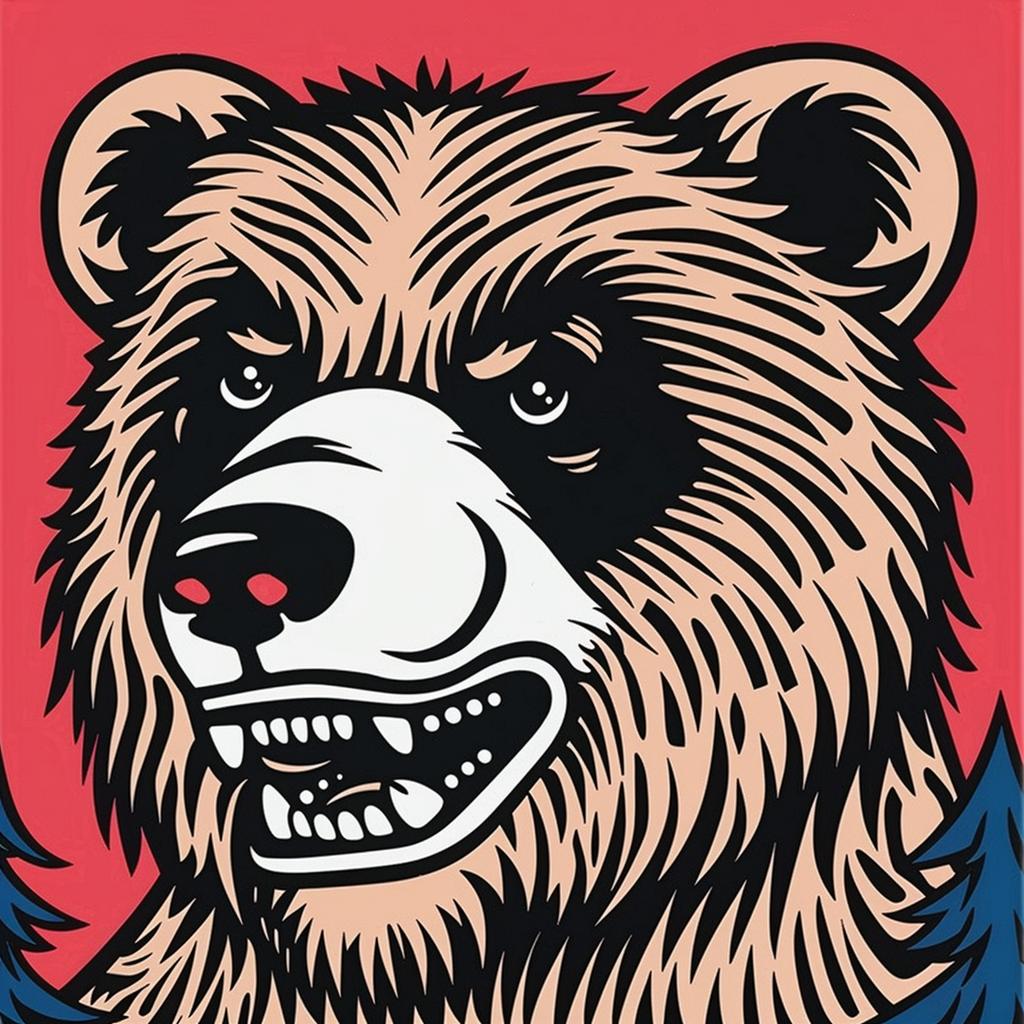bear  head  red  background  album  cover  creature  graphic  bold  illustration 1024336