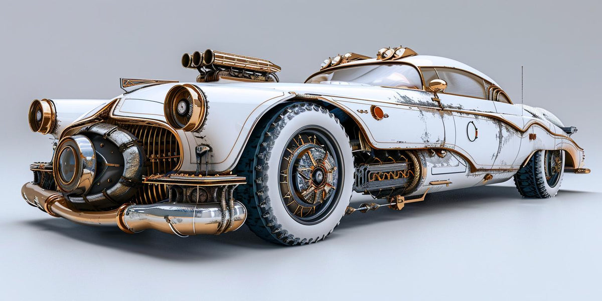 car  white  steampunk  gold  engine  background  automobile  art  style  vintage 927533