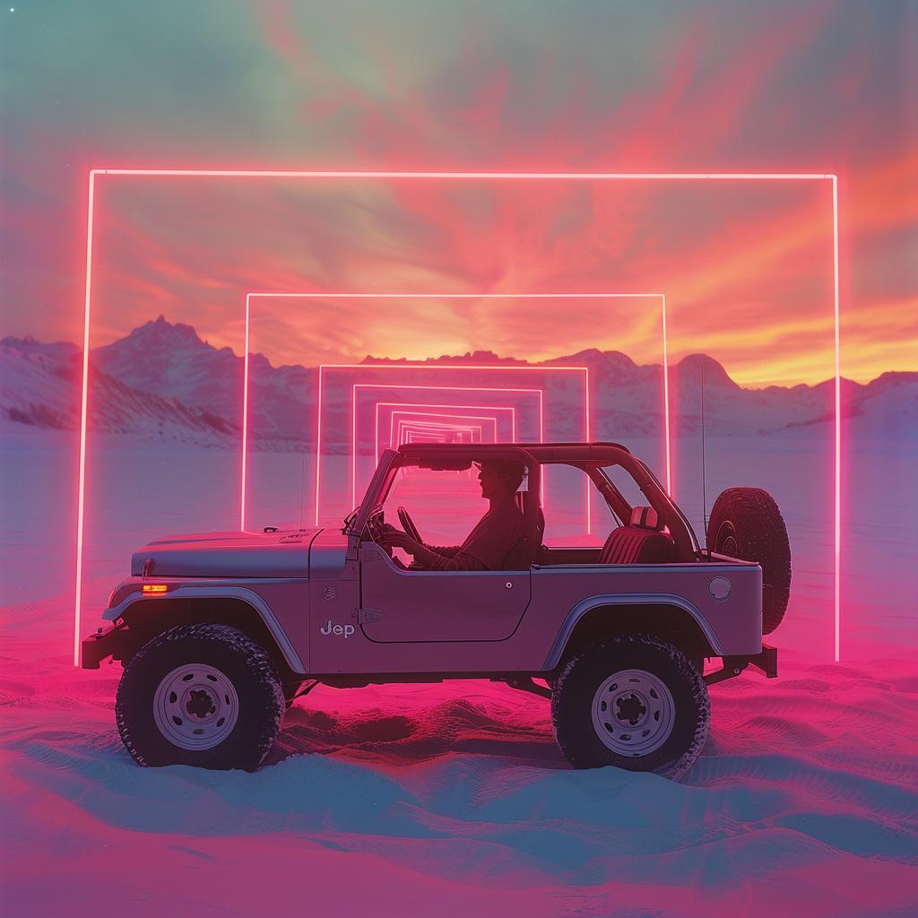 surreal  neon  lights  jeep  driving  fog  art  colorful  night  scene 962576