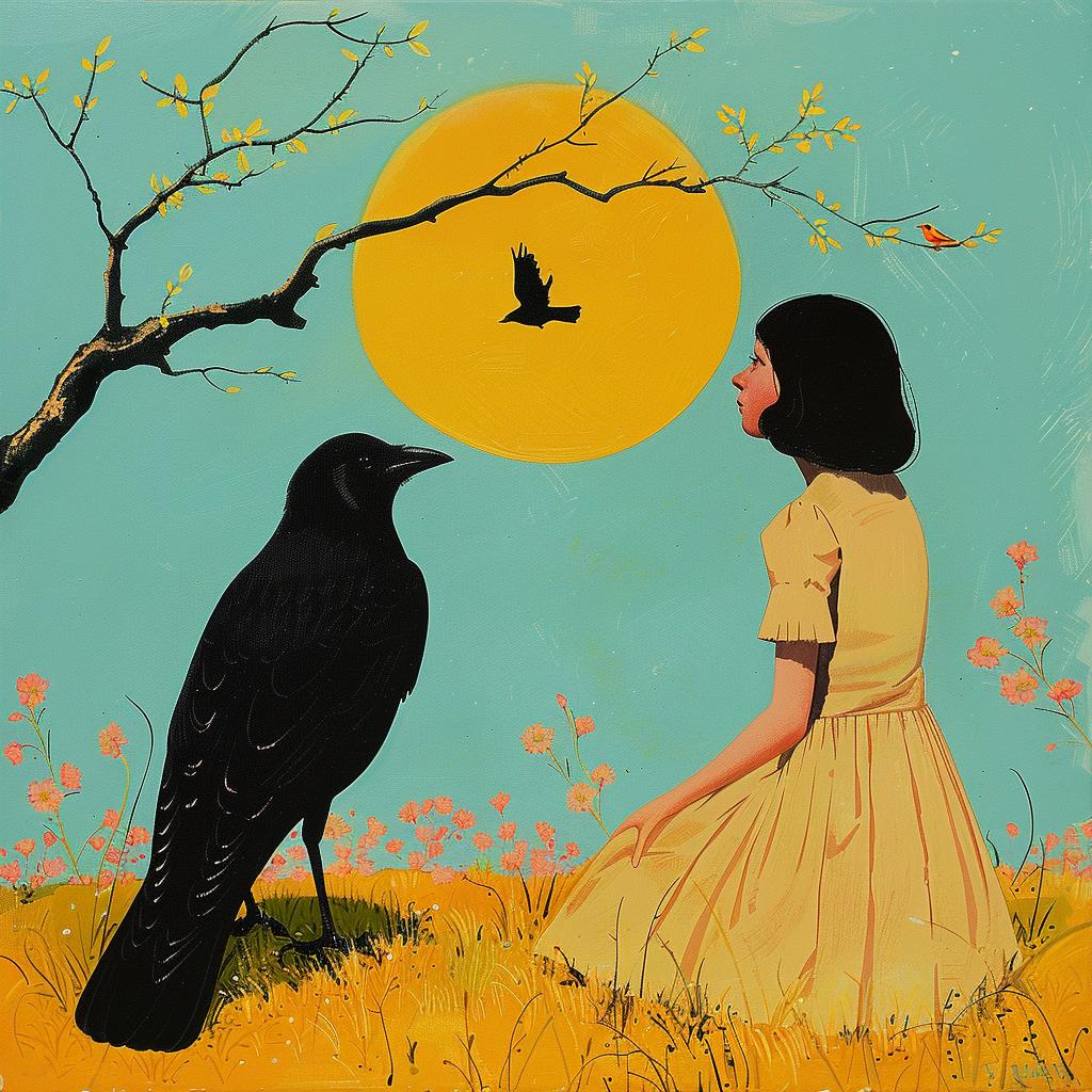 painting  girl  crow  tree  surreal  album  cover  artwork  colorful  nature 1017473