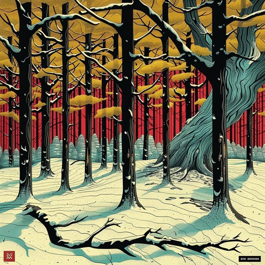 Forest  Winter  Illustrations  Vibrant  Folk-inspired  Yellow  Blue  Red  Animation  Beauty 944945
