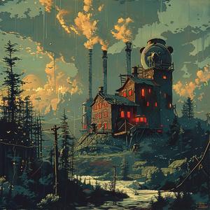 painting  factory  forest  chromolithography  nature  industrial  artwork  landscape  scenery  colorful 1051737