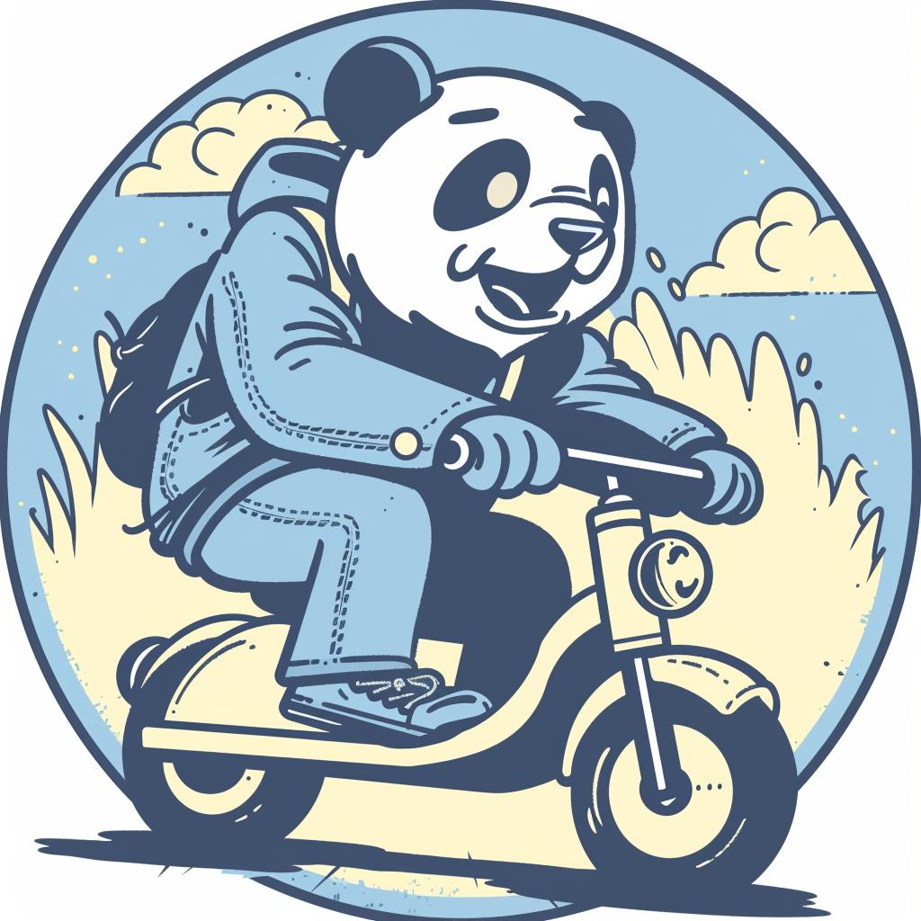 panda  scooter  circle  cartoon  happy  minimal  playful  blue  yellow  fun 955471
