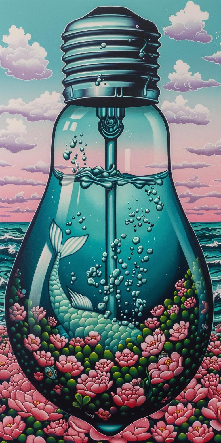 lightbulb  liquid  mermaid  swimming  painting  water  plants  conceptual  artistic  fantasy 940556