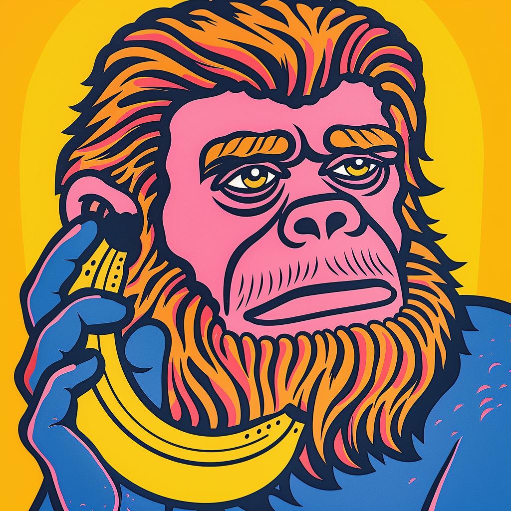 monkey  banana  cartoon  humor  playful  funny  artwork  illustration  quirky  whimsical 962761