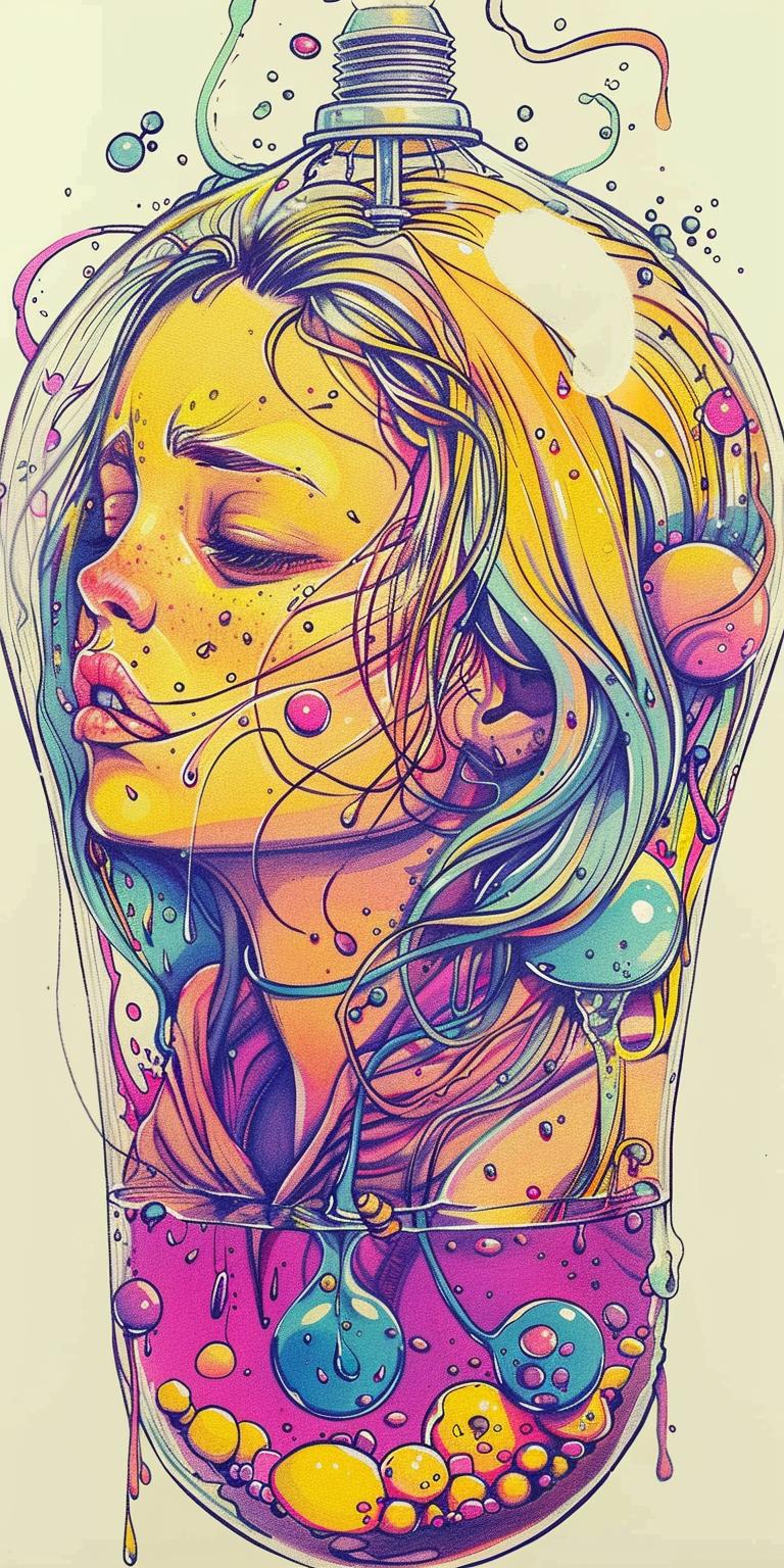 lightbulb  liquid  woman  drowning  colorful  dreamlike  artistic  surreal  imaginative  intriguing 940470