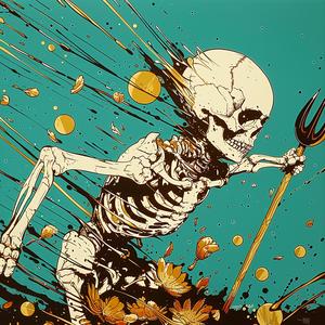skeleton  trident  fantasy  whimsical  illustration  macabre  dynamic  creature  surreal  artwork 1072224