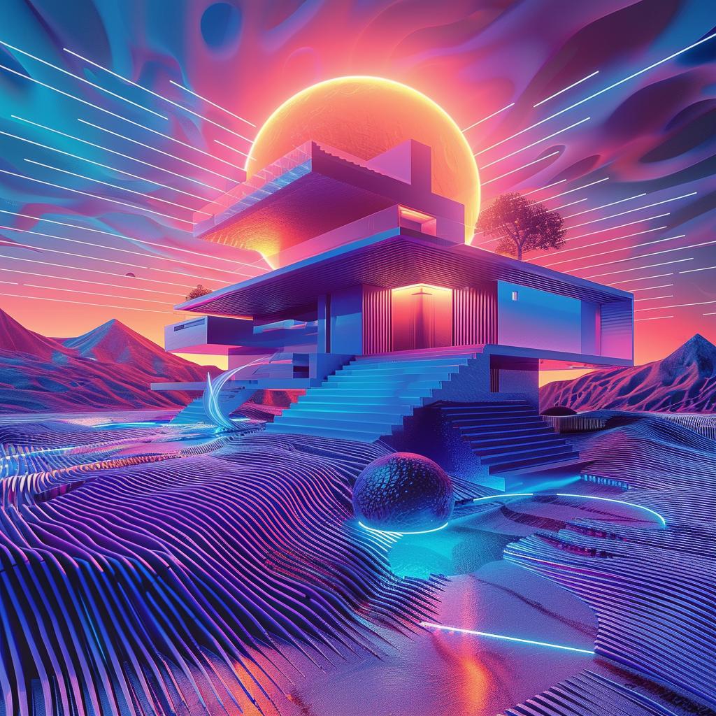 house  futuristic  desert  neon  lights  modern  DeStijl  album  art  architecture 916127