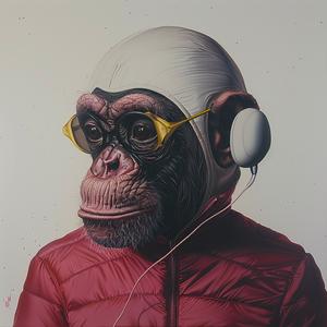 Dada  art  chimp  four-eyes  banana  headphones  jacket  airbrush  pop  humorous 1072369