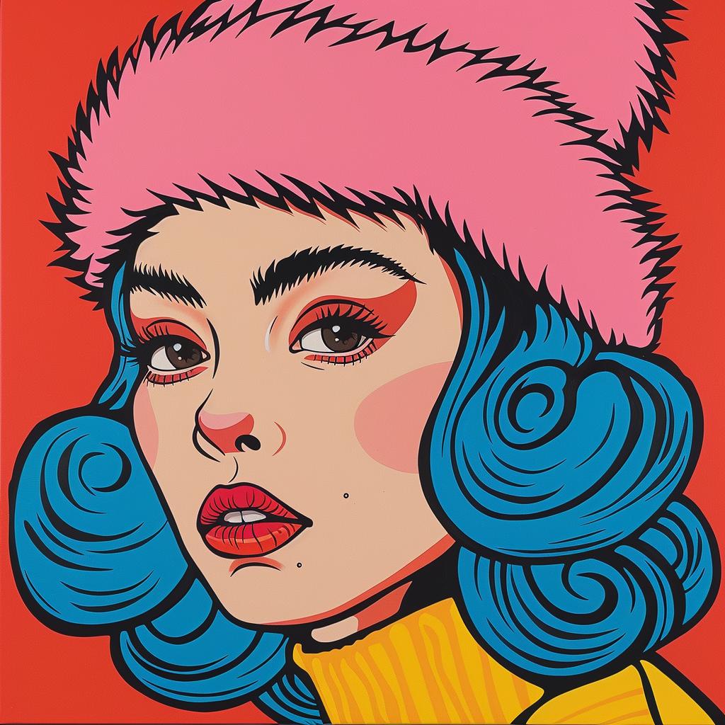 album  cover  pop  art  woman  blue  hair  colorful  illustration  hat 1024416