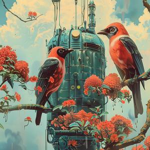 chromolithography  birds  branches  tower  painting  nature  art  scenic  colorful  wildlife 1060181