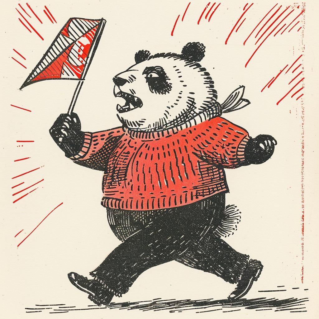 vintage  mascot  panda  angry  dynamic  sweater  pennant  cartoon  black-outlines  flag 921525
