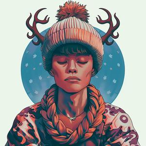 surreal  album  cover  model  antlers  hat  hyper-realistic  Risograph  symbolism  creative 1077435