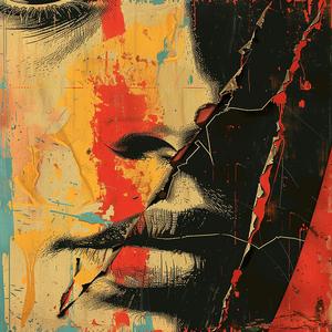 woman  face  painting  background  red  yellow  contrast  colors  grunge  style 1076034