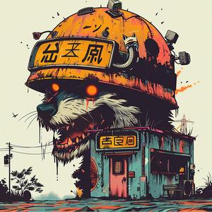 surreal  dog  helmet  album  cover  sign  hyper-realistic  screenprinting  symbolism  RGA 1079787