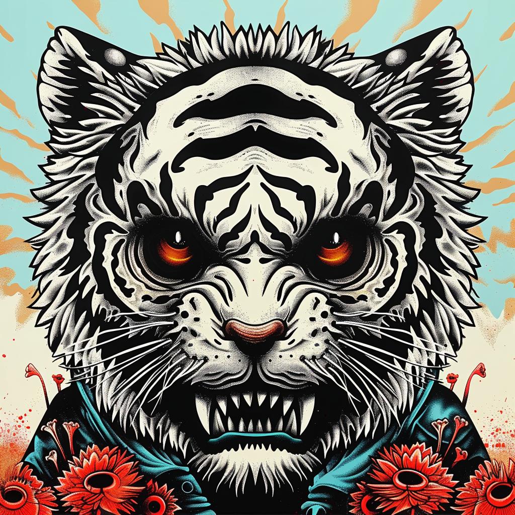 tiger  skullface  creature  flowers  color  illustration  whimsical  nature  artistic  design 1033129