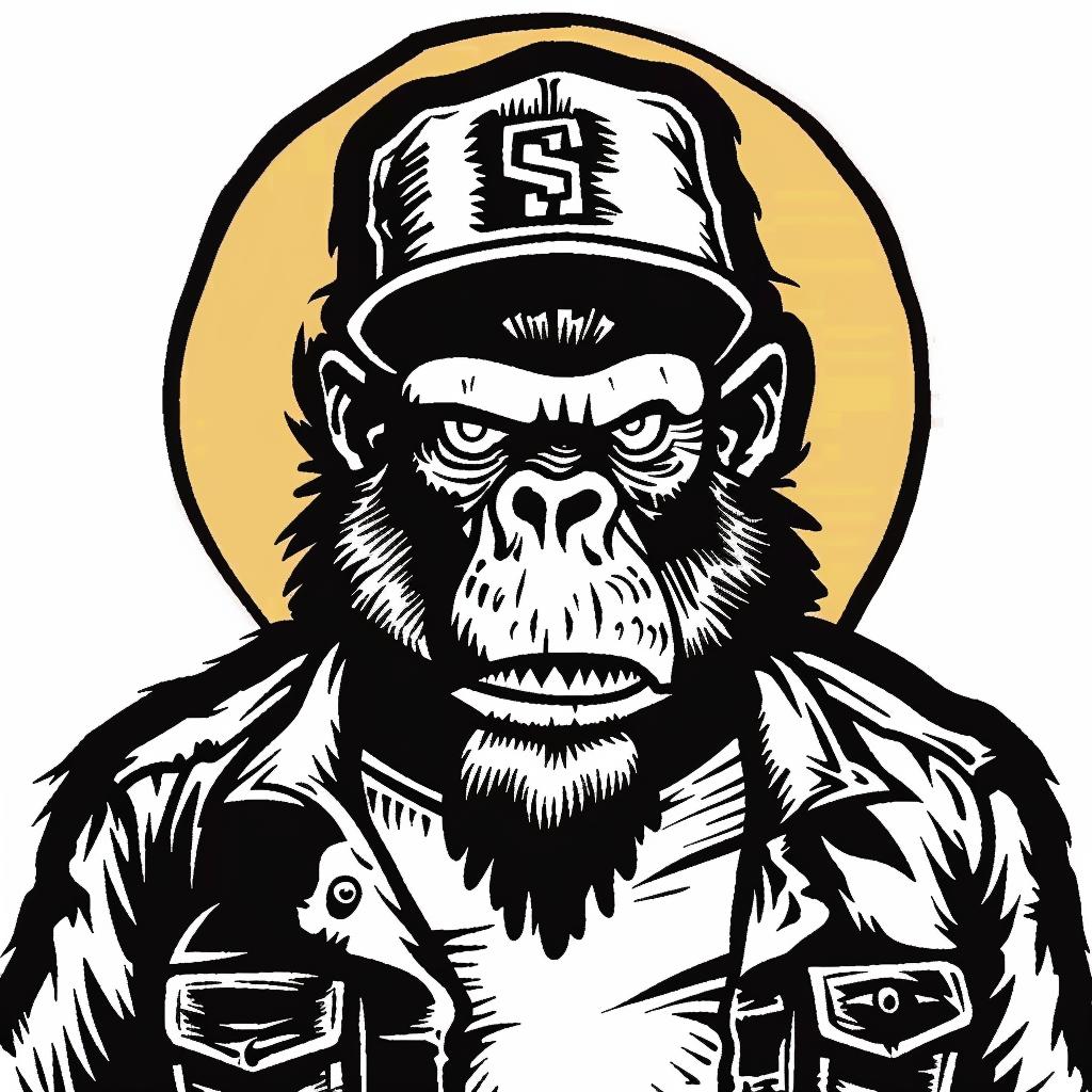 monkey  cap  beard  animal  quirky  cartoon  stylized  humor  character  playful 939976