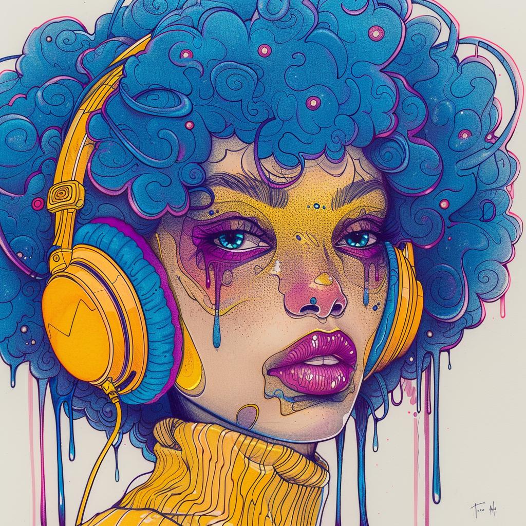 popart  painting  dj  headphones  bluehair  makeup  colorful  artsy  vibrant  troy 939156