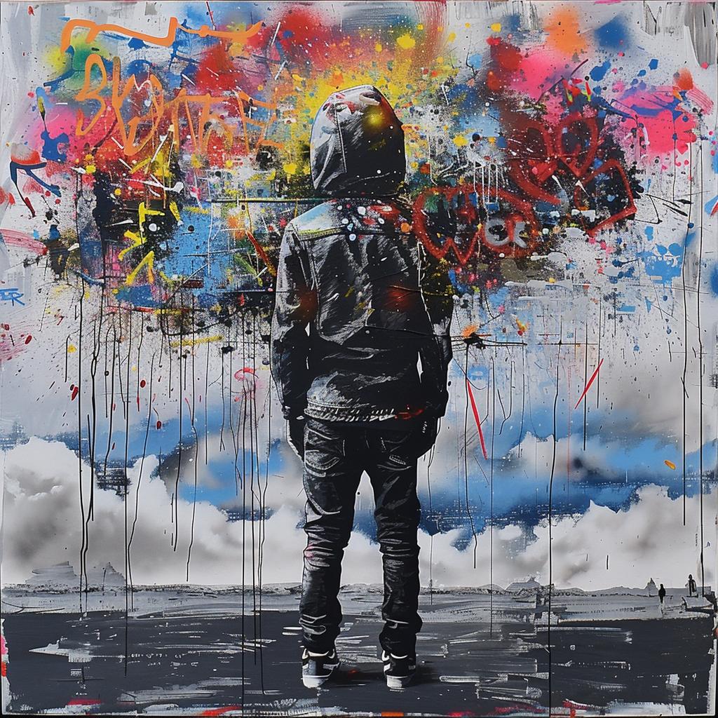 surreal  album  cover  hyper-realistic  screenprinting  Martin  Whatson  encaustic  man  sky 960037