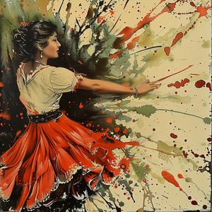 woman  dance  red  dress  painting  chromolithography  movement  elegance  figural  vibrant 1055942