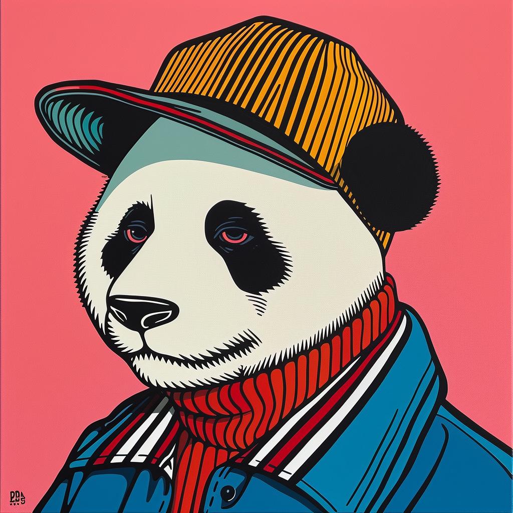 panda  gang  member  hat  scarf  cartoon  colorful  character  playful  whimsical 1023667