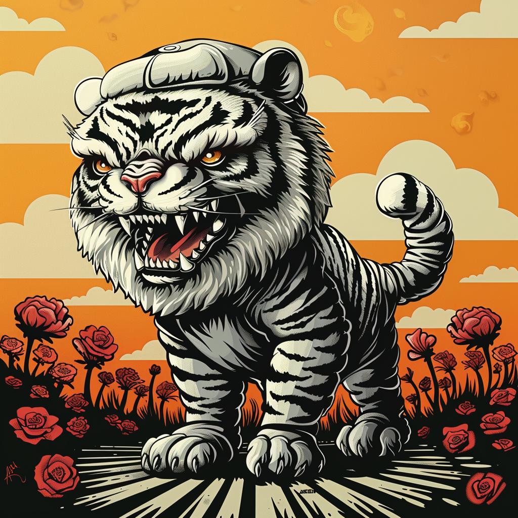 tiger  hat  flower  background  creature  illustration  stylized  colorful  whimsical  nature 1032954