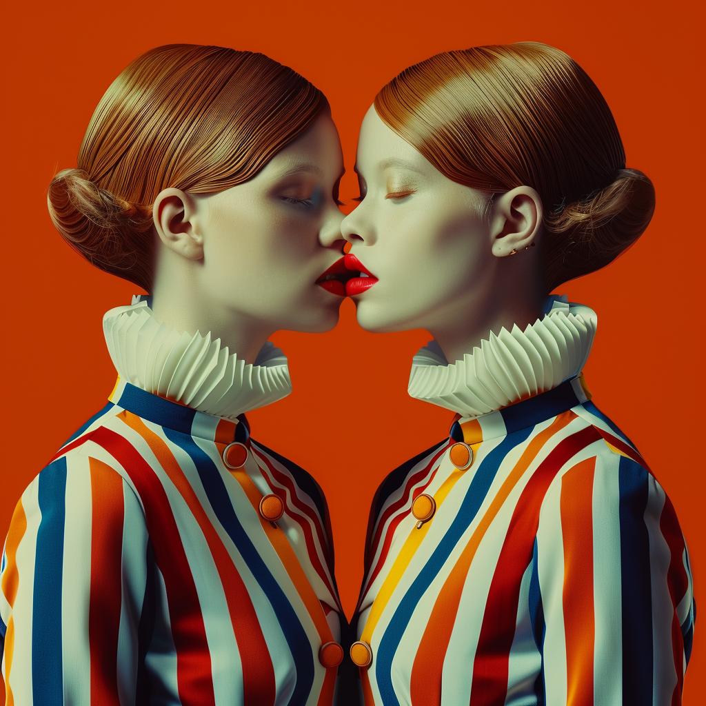 fashion  couple  kissing  models  colorful  oversized  bold  lipstick  stylized  expression 939739