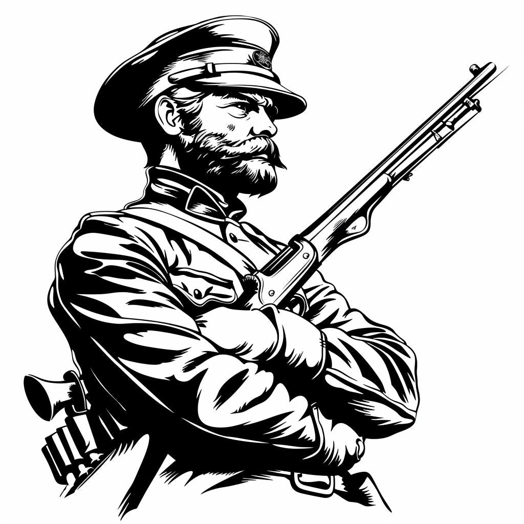 silhouette  soldier  vintage  drawing  black  white  linocut  bold  icon  emblem 952076