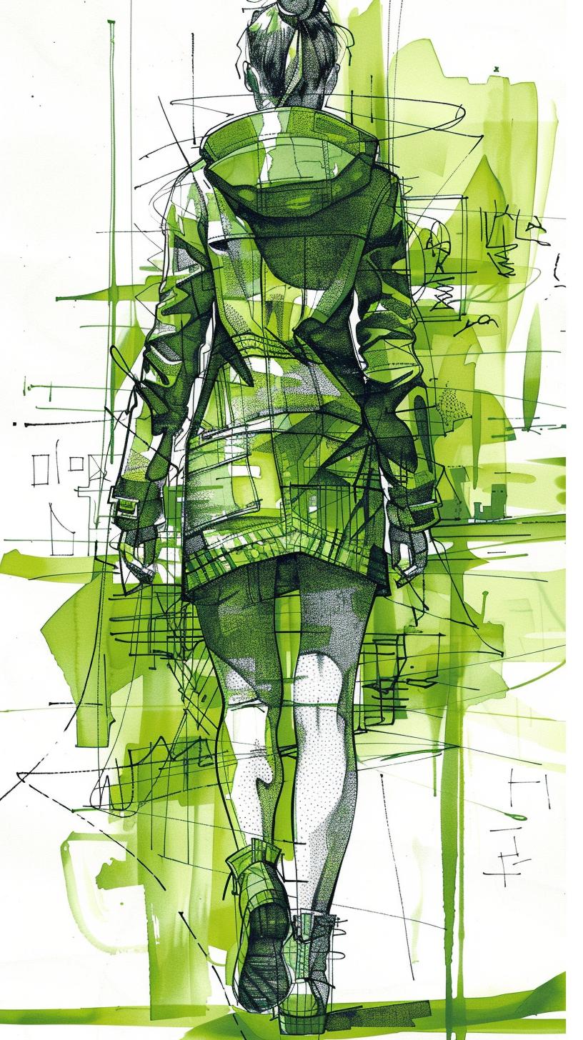 Swedish  woman  green  coat  pen  ink  fashion  drawing  artistic  style 953601