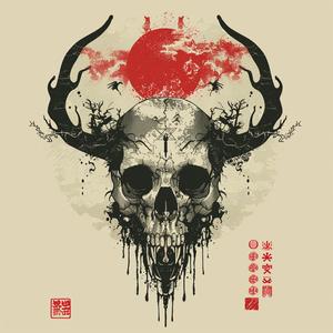 minimalist  risography  occult  symbols  dark  beasts  japanese  lettering  skull  sun 1062488