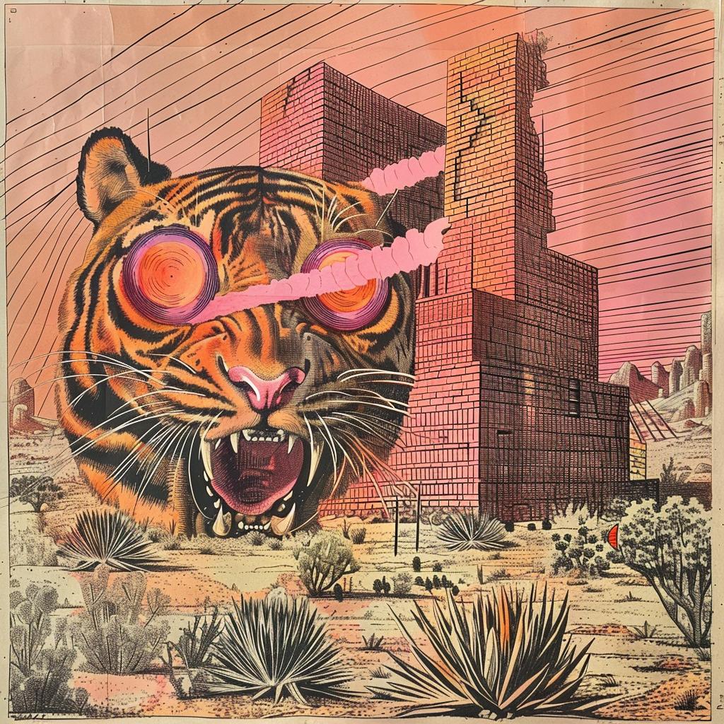 surreal  tiger  pink  eyes  ominous  art  poster  creative  vivid  contrast 939431