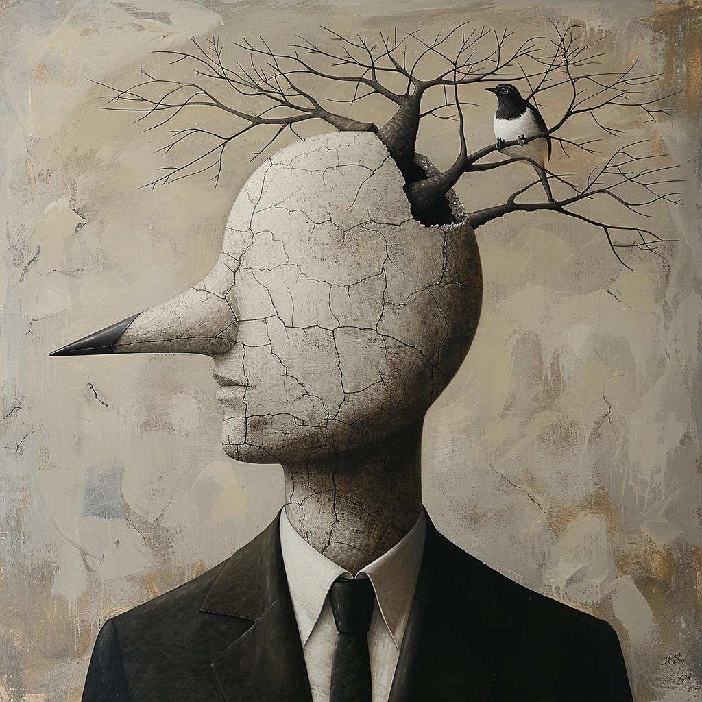 surrealism  simplicity  man  bird  head  painting  visual  art  objects  imagination 971001