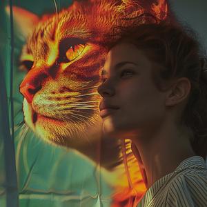 woman  cat  window  chromolithography  illustration  art  scene  interaction  pet  view 1060512