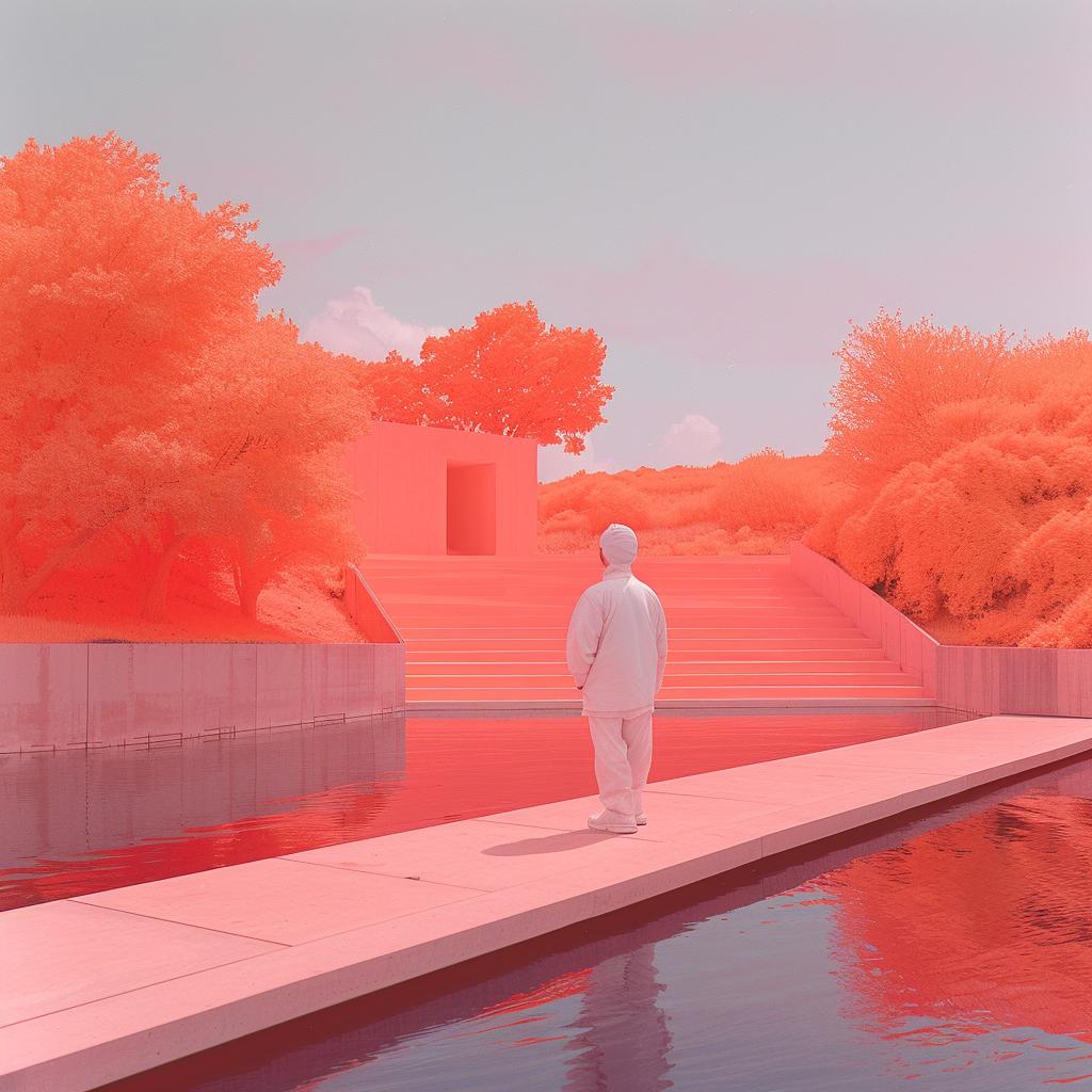 surreal  album  cover  infrared  dock  orange  water  man  artistic  environment 1019031