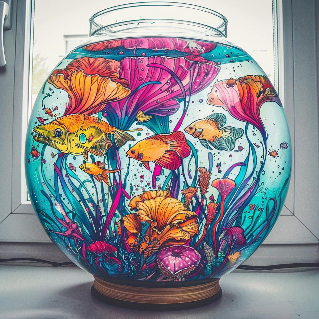 fishbowl  colorful  plants  aquarium  liquid  artistic  drawing  marine  vivid  concept 940500